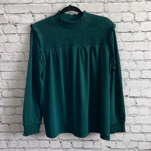 Ann Taylor large green smocked blouse